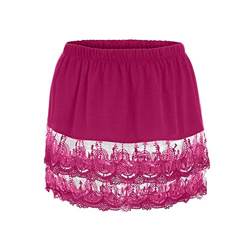 Spitze Minirock Hemdverlängerung Damen Minirock Unterrock Pullover Sweatshirt Verlängerung Blusenverlängerung Shirt Extender Gefälscht Lower Skirt Einstellbare Shirt Extender Saum (Z8-Hot Pink, 5XL) von TIMIYUYU