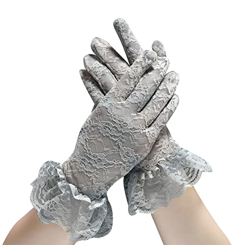 Spitzen Handschuhe Blumenspitzen Handschuhe Damen Mädchen Party Hochzeit Braut Spitzen Handschuhe Kurz Sommer Handschuhe Spitzenhandschuhe Sonnenschutzhandschuhe Lace Short Gloves (Grey, One Size) von TIMIYUYU