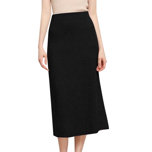 Strickrock Damen Herbst Winter Gestrickter Rock Moderock für Frauen Hoher Taille Maxirock Casual Strickrock Langer Bleistiftrock Freizeitrock Elastische Stricken Gestrickt Röcke (Black, XXL) von TIMIYUYU