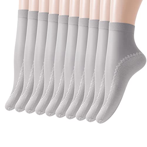 TIMIYUYU 10 Paar Transparente Söckchen Damen Nylon Socken Bequeme Baumwoll Socken Elastische Nylon Socken Atmungsaktive Rutschfeste Socken Unsichtbare Socken Sommer Nylonstrümpfe (Gray, One Size) von TIMIYUYU