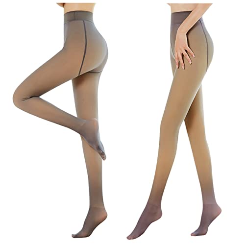 TIMIYUYU 2er Pack Strumpfhose Damen Gefütterte Thermostrumpfhose Warme Fleece Pantyhose Beine Gefälschte Durchscheinende Thermoleggings Dehnbare Plüschstrümpfe Tights (C-320G, One size) von TIMIYUYU