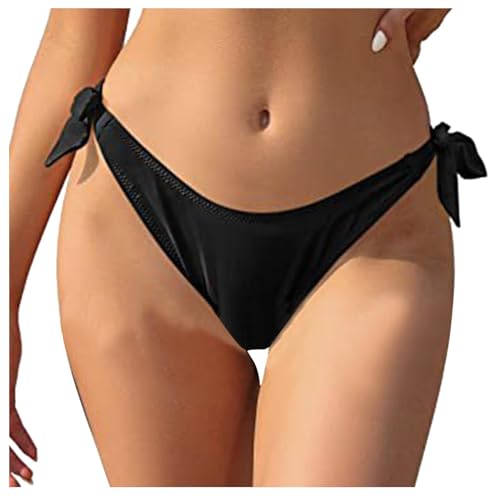TIMIYUYU Bikini Unterteil mit seitlicher Schnürung für Damen Niedrige Taille Badehose Tanga Badeanzug Unterteil String Bikini Hotpants Badebekleidung Strandmode Tanga Badehose Schwimmhose (Black, M) von TIMIYUYU