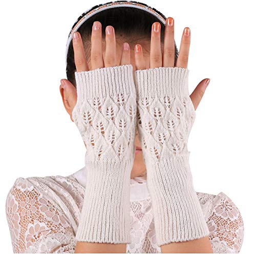 TIMIYUYU Damen Fingerlose Handschuhe Frauen Halb Handschuhe Armstulpen Fäustlinge Winter Gestrickte Pulswärmer Strick Kurzer Warme Strickhandschuhe Weihnachten Geschenke von TIMIYUYU