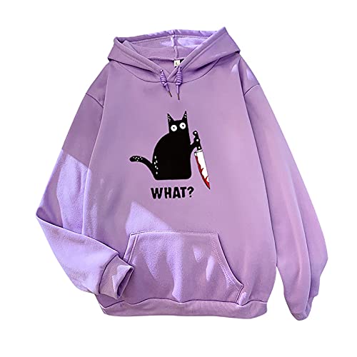 TIMIYUYU Damen Kawaii Hoodie Teenager Mädchen Pullover mit Kapuze Herbst Winter Kapuzenpullover Casual Langarm Sweatshirt Sport Hoody Outerwear (Lila, M) von TIMIYUYU