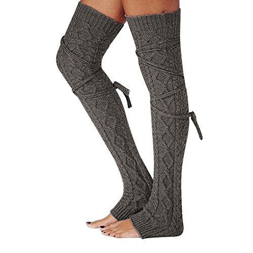 TIMIYUYU Damen Mädchen Stulpen Legwarmer Beinwärmer Lange Gestrickte Overknee Strümpfe Verdicken Beinstulpen Winter Crochet Stricken Stulpen Kniestrümpfe für Fitness Yoga (Dunkelgrau, One Size) von TIMIYUYU