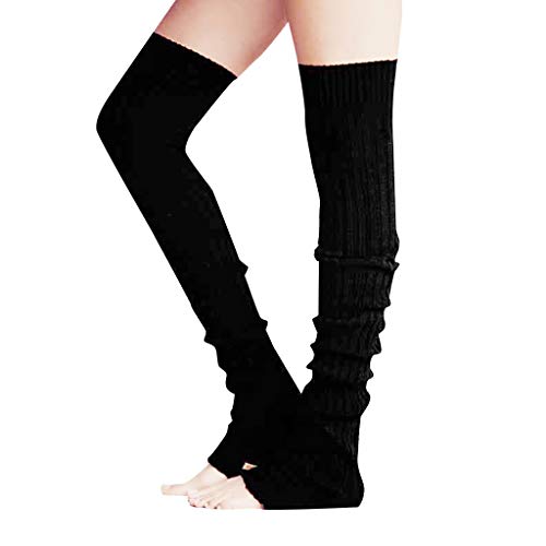 TIMIYUYU Damen Mädchen Stulpen Legwarmer Beinwärmer Lange Gestrickte Overknee Strümpfe Verdicken Beinstulpen Winter Crochet Stricken Stulpen Kniestrümpfe für Fitness Yoga (Schwarz, One Size) von TIMIYUYU