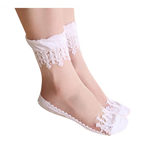 TIMIYUYU Damen Spitze Socken Damen mit Rüschen Elastische Transparente Söckchen Mode Ultradünne Schöne Spitze Socken Kristall Spitze Socken Lace Strumpf Gothic Spitzensocken Sommer Socks von TIMIYUYU