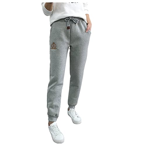 TIMIYUYU Damen Warme Jogginghose Gefüttert Winter Verdickte Hose Lang Fleece Hosen Yogahose Kordelzug Freizeithose Loose Lässig Hose Sweathose Traininghose (Z2-Grey, M) von TIMIYUYU