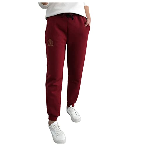 TIMIYUYU Damen Warme Jogginghose Gefüttert Winter Verdickte Hose Lang Fleece Hosen Yogahose Kordelzug Freizeithose Loose Lässig Hose Sweathose Traininghose (Z2-Wine, M) von TIMIYUYU