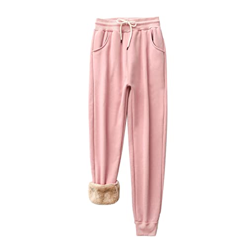 TIMIYUYU Damen Warme Jogginghose Gefüttert Winter Verdickte Hose Lang Fleece Hosen Yogahose Kordelzug Freizeithose Loose Lässig Hose Sweathose Traininghose (Z4-Pink, 3XL) von TIMIYUYU