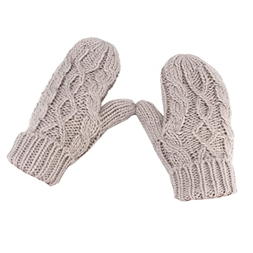 TIMIYUYU Fäustlinge Winter Handschuhe für Damen Winter Warm Strickhandschuhe Einfarbig Gestrickte Winterhandschuhe Herbst Fäustlinge Super Dicke Gestrickt Handschuhe Fausthandschuhe (Grey, One Size) von TIMIYUYU