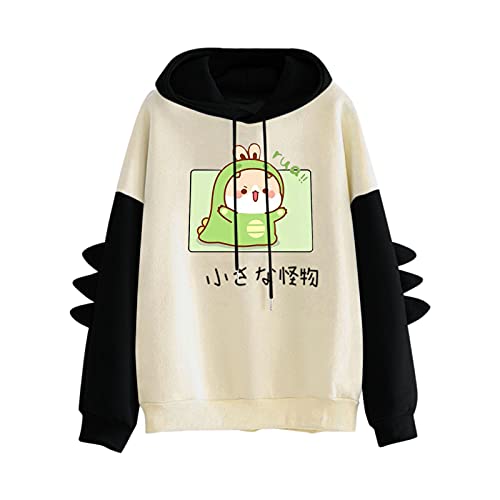 TIMIYUYU Hoodie Kawaii Kapuzenpullover Damen Cute Cartoon Dino Teenager Mädchen Hoodie Sweatshirt Pullover mit Kapuze Langarmshirt Bluse Tops Casual Sports Oberteile Outwear (Schwarz2, L) von TIMIYUYU