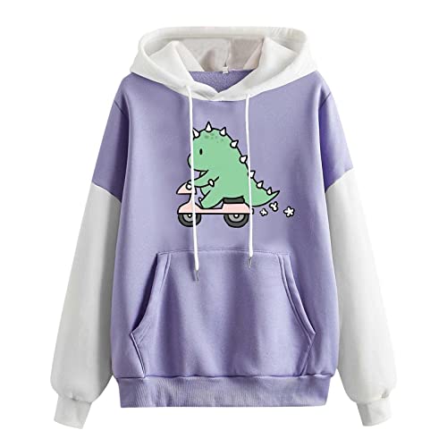 Kapuzenpullover Cartoon Hoodies Damen Teenager Kawaii Hoodie Sweatshirt Oberteile Mädchen Bequem Casual Pulli Langarm Kapuzenpulli Pullover Hoody Sport Outwear (Z3-Purple, S) von TIMIYUYU