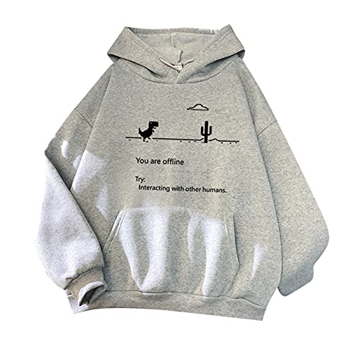 TIMIYUYU Kapuzenpullover Damen Sweatshirt Süßer Dinosaurier Pulli Kawaii Hoodie Mädchen Geschenk Herbst Winter Warm Kapuzenpulli Casual Hoody Pullover Bluse Tops Outwear (Grau, M) von TIMIYUYU