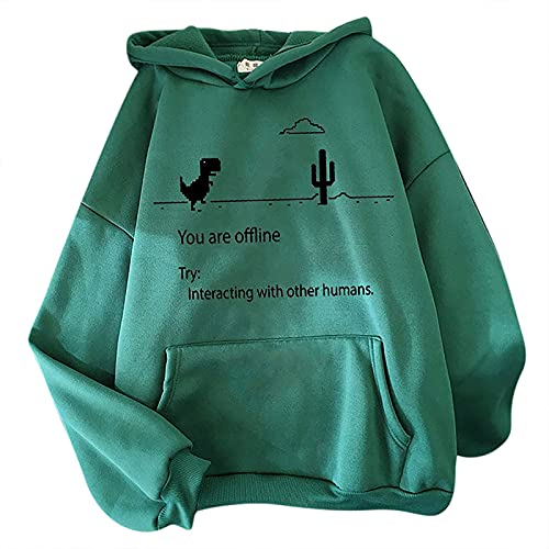 TIMIYUYU Kapuzenpullover Damen Sweatshirt Süßer Dinosaurier Pulli Kawaii Hoodie Mädchen Geschenk Herbst Winter Warm Kapuzenpulli Casual Hoody Pullover Bluse Tops Outwear (Grün1, M) von TIMIYUYU