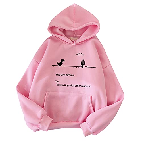 TIMIYUYU Kapuzenpullover Damen Sweatshirt Süßer Dinosaurier Pulli Kawaii Hoodie Mädchen Geschenk Herbst Winter Warm Kapuzenpulli Casual Hoody Pullover Bluse Tops Outwear (Rosa, M) von TIMIYUYU