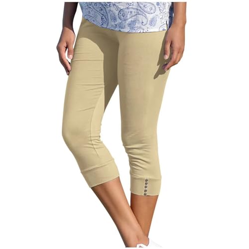 TIMIYUYU Leggings Damen 3/4 Capri Leggins Elastische Blickdicht Yogahose Sporthose Laufhose Sommerleggings Caprihose Damen Slim Fit Leicht Leggins 7/8 Sommerhose Capri Leggings 3/4 Leggins (Beige, M) von TIMIYUYU