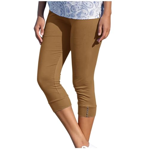 TIMIYUYU Leggings Damen 3/4 Capri Leggins Elastische Blickdicht Yogahose Sporthose Laufhose Sommerleggings Caprihose Damen Slim Fit Leicht Leggins 7/8 Sommerhose Capri Leggings 3/4 Leggins (Brown, L) von TIMIYUYU