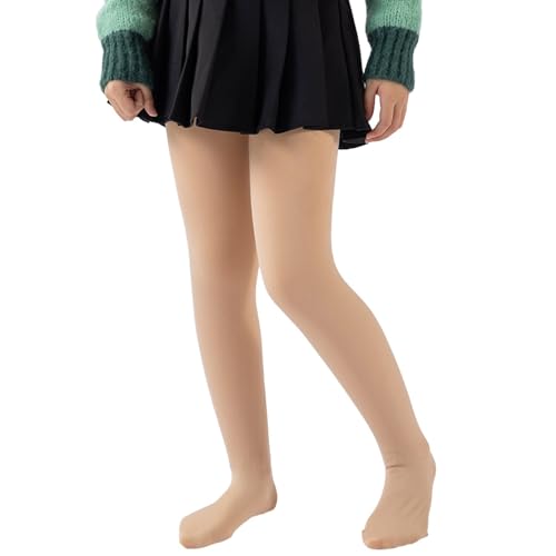 TIMIYUYU Mädchen Warm Strumpfhose Winter Gefüttert Leggings Kinderstrumpfhosen Einfarbig Strumpfhosen Weiche Leggings Thermo Verdicken Strümpfe Thermo Winterstrumpfhosen Fleece (Beige, 6-9 Years) von TIMIYUYU