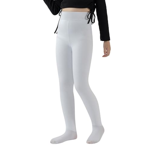 TIMIYUYU Mädchen Warm Strumpfhose Winter Gefüttert Leggings Kinderstrumpfhosen Einfarbig Strumpfhosen Weiche Leggings Thermo Verdicken Strümpfe Thermo Winterstrumpfhosen Fleece (White, 6-9 Years) von TIMIYUYU