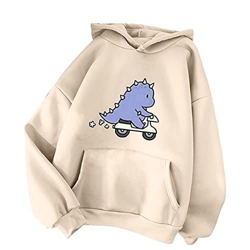 TIMIYUYU Pullover Teenager Mädchen Kawaii Hoodie Herbst Winter Kapuzenpullover Damen Pulli Casual Sweatshirt Kapuze Sport Outerwear Warme Pullover Oberteile (Beige2, L) von TIMIYUYU