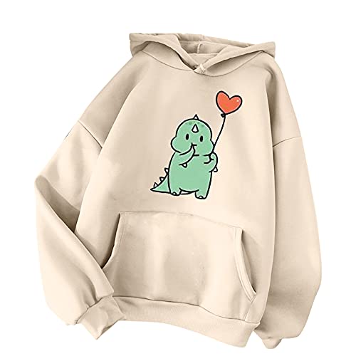 TIMIYUYU Pullover Teenager Mädchen Kawaii Hoodie Herbst Winter Kapuzenpullover Damen Pulli Casual Sweatshirt Kapuze Sport Outerwear Warme Pullover Oberteile (Beige3, L) von TIMIYUYU