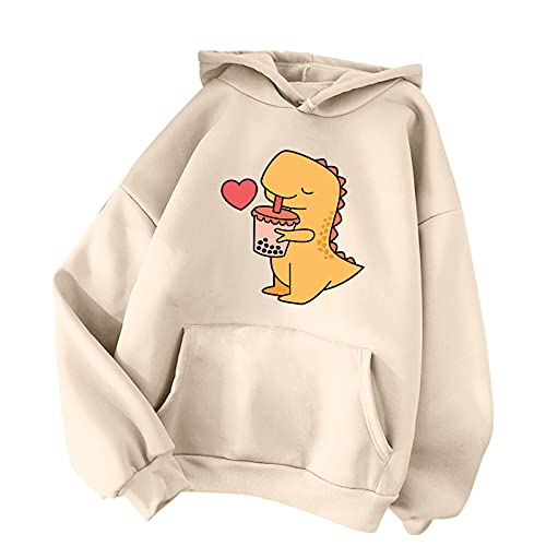 TIMIYUYU Pullover Teenager Mädchen Kawaii Hoodie Herbst Winter Kapuzenpullover Damen Pulli Casual Sweatshirt Kapuze Sport Outerwear Warme Pullover Oberteile (Beige5, L) von TIMIYUYU