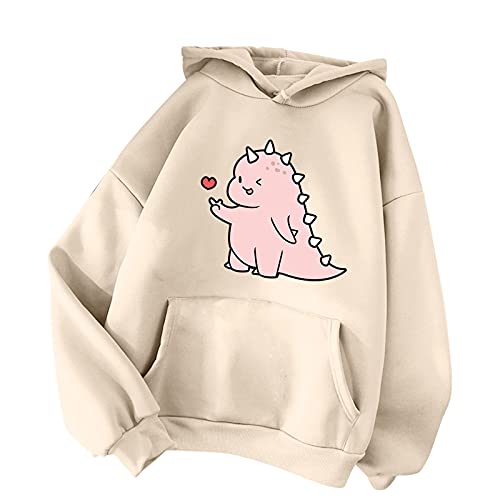 TIMIYUYU Pullover Teenager Mädchen Kawaii Hoodie Herbst Winter Kapuzenpullover Damen Pulli Casual Sweatshirt Kapuze Sport Outerwear Warme Pullover Oberteile (Beige6, M) von TIMIYUYU