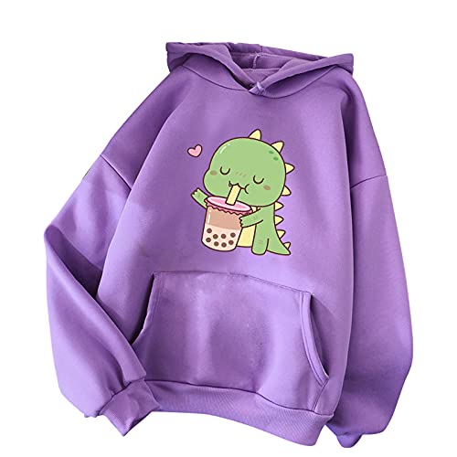 TIMIYUYU Pullover Teenager Mädchen Kawaii Hoodie Herbst Winter Kapuzenpullover Damen Pulli Casual Sweatshirt Kapuze Sport Outerwear Warme Pullover Oberteile (Lila1, L) von TIMIYUYU