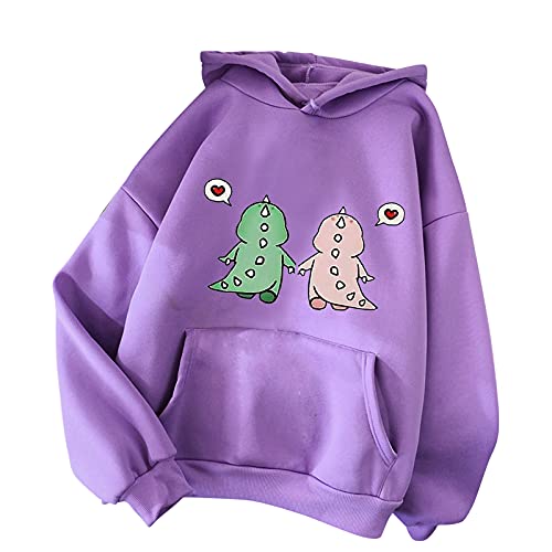 TIMIYUYU Pullover Teenager Mädchen Kawaii Hoodie Herbst Winter Kapuzenpullover Damen Pulli Casual Sweatshirt Kapuze Sport Outerwear Warme Pullover Oberteile (Lila10, L) von TIMIYUYU