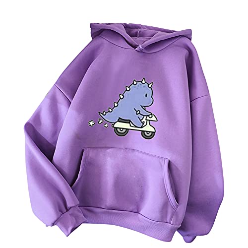 TIMIYUYU Pullover Teenager Mädchen Kawaii Hoodie Herbst Winter Kapuzenpullover Damen Pulli Casual Sweatshirt Kapuze Sport Outerwear Warme Pullover Oberteile (Lila2, M) von TIMIYUYU