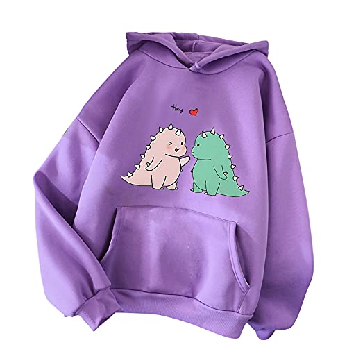 TIMIYUYU Pullover Teenager Mädchen Kawaii Hoodie Herbst Winter Kapuzenpullover Damen Pulli Casual Sweatshirt Kapuze Sport Outerwear Warme Pullover Oberteile (Lila4, M) von TIMIYUYU