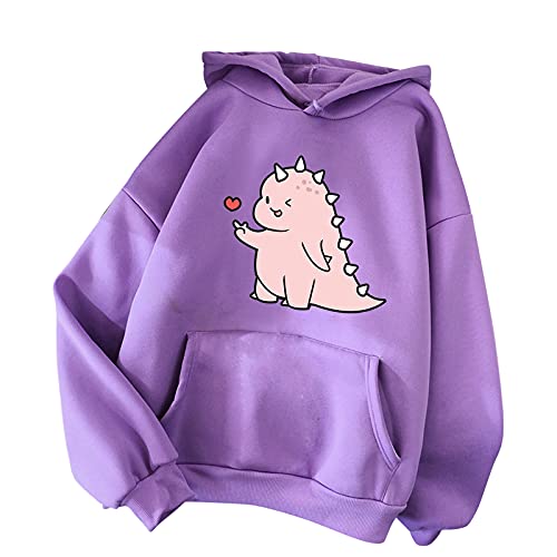 TIMIYUYU Pullover Teenager Mädchen Kawaii Hoodie Herbst Winter Kapuzenpullover Damen Pulli Casual Sweatshirt Kapuze Sport Outerwear Warme Pullover Oberteile (Lila6, S) von TIMIYUYU