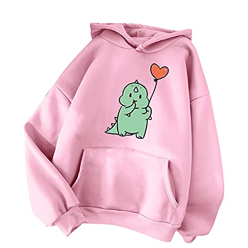 TIMIYUYU Pullover Teenager Mädchen Kawaii Hoodie Herbst Winter Kapuzenpullover Damen Pulli Casual Sweatshirt Kapuze Sport Outerwear Warme Pullover Oberteile (Rosa3, S) von TIMIYUYU