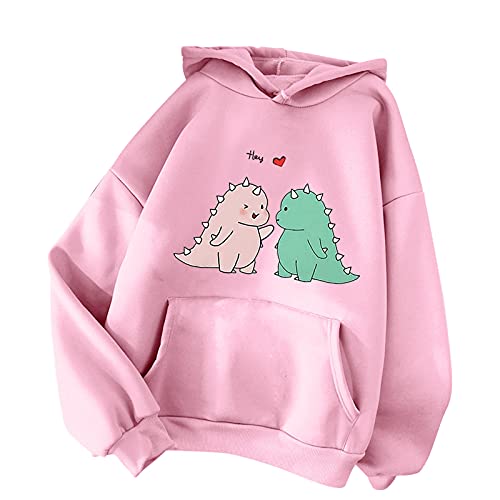 TIMIYUYU Pullover Teenager Mädchen Kawaii Hoodie Herbst Winter Kapuzenpullover Damen Pulli Casual Sweatshirt Kapuze Sport Outerwear Warme Pullover Oberteile (Rosa4, S) von TIMIYUYU