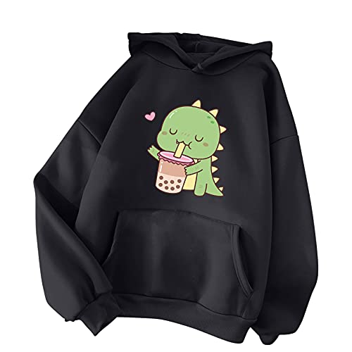 TIMIYUYU Pullover Teenager Mädchen Kawaii Hoodie Herbst Winter Kapuzenpullover Damen Pulli Casual Sweatshirt Kapuze Sport Outerwear Warme Pullover Oberteile (Schwarz1, M) von TIMIYUYU