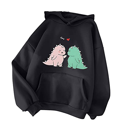 TIMIYUYU Pullover Teenager Mädchen Kawaii Hoodie Herbst Winter Kapuzenpullover Damen Pulli Casual Sweatshirt Kapuze Sport Outerwear Warme Pullover Oberteile (Schwarz4, S) von TIMIYUYU