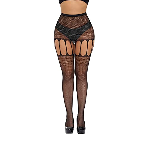 TIMIYUYU Sexy Strumpfhose mit offenem Schritt Frauen Schwarze Ouvert Strumpfhose Strapse Strümpfe Hoch Netzstrümpfe Fischnetz Strumpfhose Straps-Stocking Strapsstrumpfhose (A, One Size) von TIMIYUYU