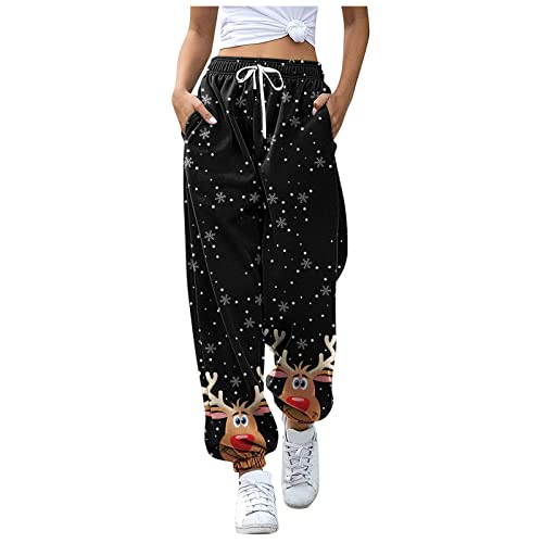 TIMIYUYU Weihnachten Jogginghose Damen Weihnachts Sporthose Casual Trainingshose Streetwear mit Taschen Herbst Winter Sport Yogahosen Laufhose Christmas Geschenk für Frauen (Kaffee, XXL) von TIMIYUYU