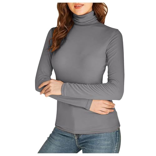 Thermo Rollkragenshirt Damen Warm Langarmshirt mit Stehkragen Elegant Rolli Langarm Bequem Rollkragenpullover Stretch Pullover Langarm Unterhemd Slim Fit Skiunterwäsche Thermounterwäsche (Grey, XXL) von TIMIYUYU