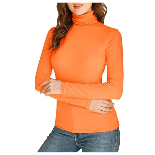 Thermo Rollkragenshirt Damen Warm Langarmshirt mit Stehkragen Elegant Rolli Langarm Bequem Rollkragenpullover Stretch Pullover Langarm Unterhemd Slim Fit Skiunterwäsche Thermounterwäsche (Orange, L) von TIMIYUYU