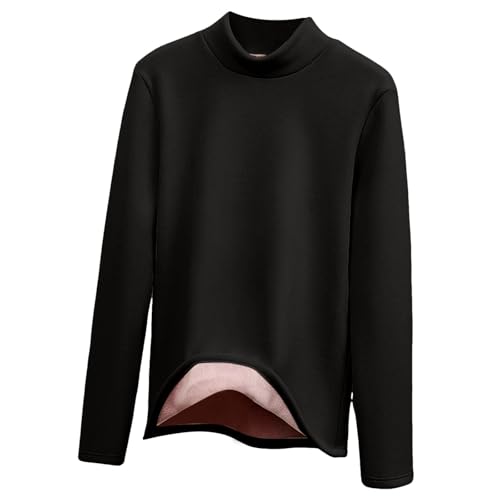 Thermo Unterhemd Damen Langarm Thermounterwäsche Warm Thermo Oberteil Slim Fit Basic Tops Warme Unterwäsche Winter Thermal Base Layer mit Innenfleece Rollkragenshirt Fleece Thermo (Black, XXL) von TIMIYUYU