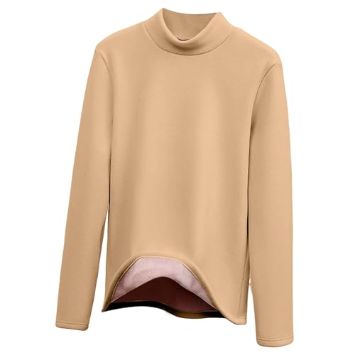 Thermo Unterhemd Damen Langarm Thermounterwäsche Warm Thermo Oberteil Slim Fit Basic Tops Warme Unterwäsche Winter Thermal Base Layer mit Innenfleece Rollkragenshirt Fleece Thermo Pullover (Khaki, XL) von TIMIYUYU