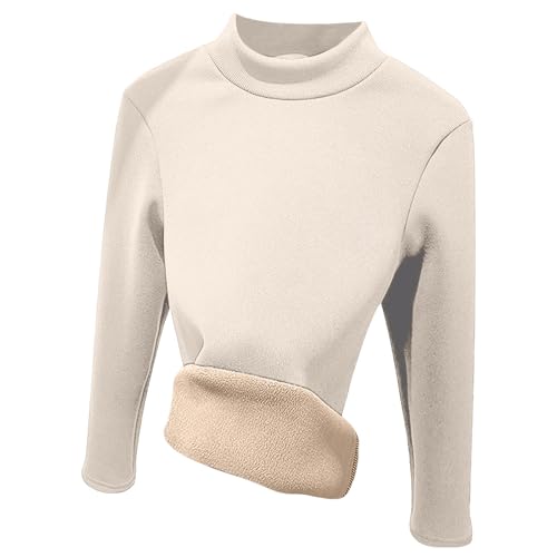 Thermounterwäsche Damen Fleece Thermo Unterwäsche Rollkragenpullover Silm Fit Thermo Unterhemd Winter Thermal Base Layer Langarm Unterziehshirt Rollkragen Rollkragenpullover Stretch (Beige, XXL) von TIMIYUYU