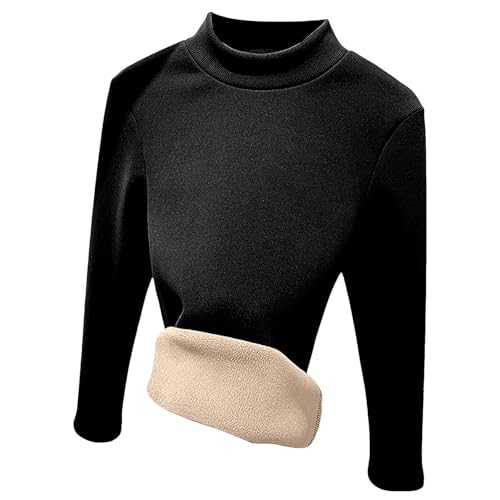 Thermounterwäsche Damen Fleece Thermo Unterwäsche Rollkragenpullover Silm Fit Thermo Unterhemd Winter Thermal Base Layer Langarm Unterziehshirt Rollkragen Rollkragenpullover Stretch (Black, M) von TIMIYUYU