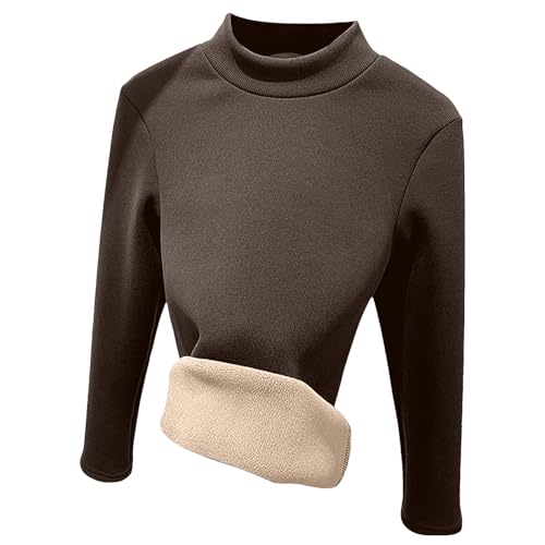Thermounterwäsche Damen Fleece Thermo Unterwäsche Rollkragenpullover Silm Fit Thermo Unterhemd Winter Thermal Base Layer Langarm Unterziehshirt Rollkragen Rollkragenpullover Stretch (Coffee, XXL) von TIMIYUYU