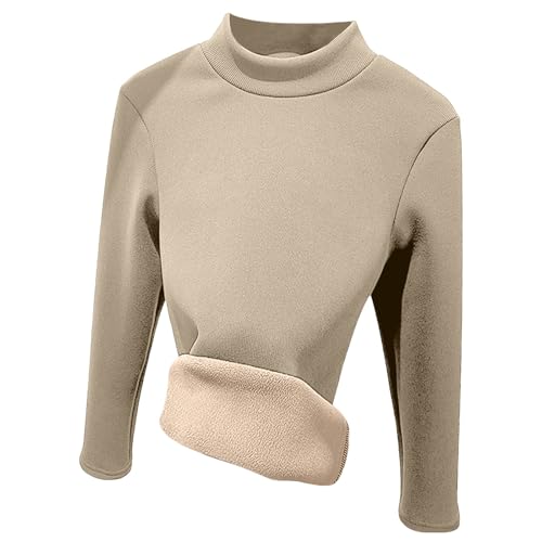 Thermounterwäsche Damen Fleece Thermo Unterwäsche Rollkragenpullover Silm Fit Thermo Unterhemd Winter Thermal Base Layer Langarm Unterziehshirt Rollkragen Rollkragenpullover Stretch (Khaki, XL) von TIMIYUYU