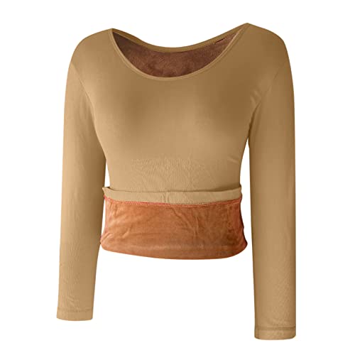 Thermounterwäsche Damen Langarm Thermohemd Warme Unterwäsche mit Innenfleece Thermo Unterhemd Einfarbig Gefüttert Unterwäsche Tops Herbst Winter Thermo Shirt Hemd Oberteil mit (A, One Size) von TIMIYUYU