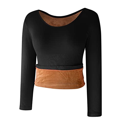 Thermounterwäsche Damen Langarm Thermohemd Warme Unterwäsche mit Innenfleece Thermo Unterhemd Einfarbig Gefüttert Unterwäsche Tops Herbst Winter Thermo Shirt Hemd Oberteil mit (Black, One Size) von TIMIYUYU