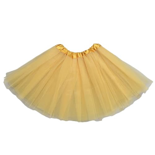 Tutu Damenrock Tüllrock Kurz Ballet Tanzkleid Tütü Unterrock Rockabilly Petticoat für Karneval, Damen Tütü Rock Tüllrock 3 Lagen Tüll Rock Retro 80er Party Halloween Karneval Party (Gold, One Size) von TIMIYUYU